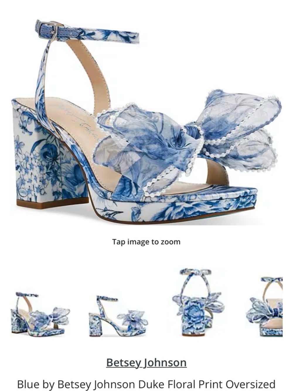 Betsey Johnson Blue Floral Block Heel Sandals - Women size 8 worn once